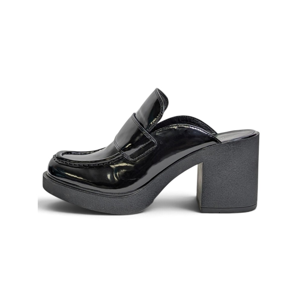 Jeffrey Campbell Kerri Black Heeled Leather Platform Loafer Mules Size 8 NWOB